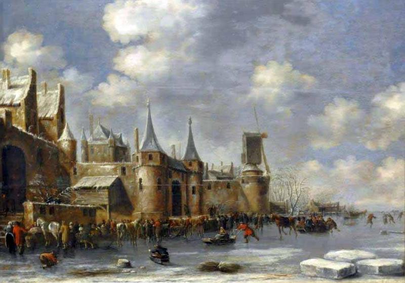 Thomas Hovenden Skaters outside city walls oil painting image